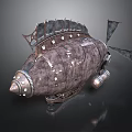 Vintage Cosmic Spaceship With Fish Shaped Design Metallic Parts And Propeller