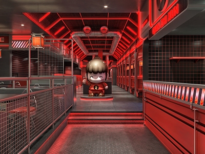 Cyberpunk Red Theme Barbecue Shop Industrial Style model