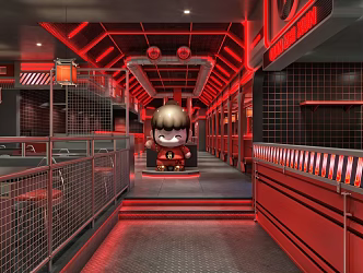 Cyberpunk Red Theme Barbecue Shop Industrial Style 3d model