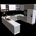 Modern Kitchen Cabinets With White Finish In Open Concept Layout And Island Counter