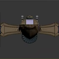 Sci Fi Spaceship Design With Brown Exterior Blue Panel Wing Structures And Metallic Details
