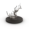 Silver Metallic Liquid Splash Sculpture On Black Circular Base With Concentric Rings 3d model