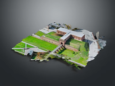 Scenic View Of Historical Fortress With Green Grass Red Brick Walls And Open Area 3d model