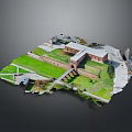 Scenic View Of Historical Fortress With Green Grass Red Brick Walls And Open Area