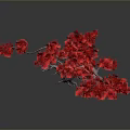 Vibrant Red Bonsai Plant with Unique Twisted Roots and Foliage on Gray Background