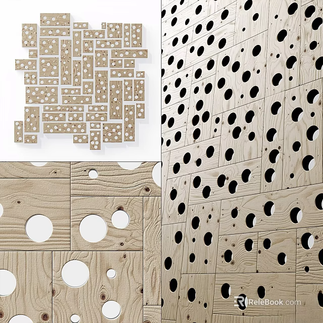 Wooden Panel Design Featuring Circular Cutouts And Geometric Patterns 3d model