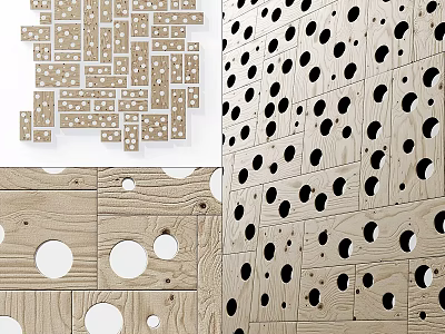 Wooden Panel Design Featuring Circular Cutouts And Geometric Patterns 3d model