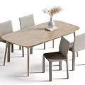Modern Wooden Rectangular Dining Table Set with Light Gray Chairs and Dried Flower Vase 3d model