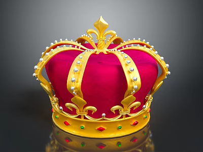 Luxurious Royal Crown Jewelry With Red Velvet Gold Frame Pearls And Colored Gemstones 3d model