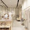Bright Minimalist Clothing Store With Hanging Clothes Display Table Mannequins Sofa And Shoes
