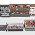 Commercial Display Refrigerators and Freezers with Fresh Meat Vegetables and Seafood