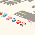Cartoon City Scene With Tall Colorful Buildings Various Shaped Houses Football Field And Towers