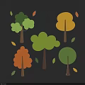 Colorful Decorative Trees With Various Leaf Shapes And Fallen Leaves Design 3d model