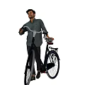 Man Standing Next to Vintage Bicycle with Basket Rear Seat in Dark Shirt