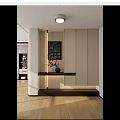 Modern Entryway Hallway With Minimalist Wall Design Decorative Art Console Table Vase And Recessed Lighting