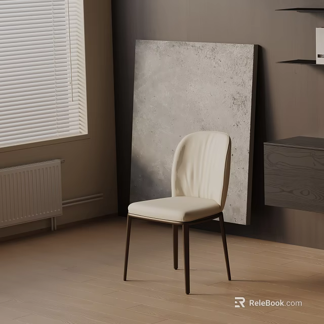 Modern Cream Colored Upholstered Dining Chair With Arched Backrest And Dark Legs 3d model 