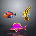 Vibrant Cartoon Fish Characters With Red Blue Yellow And Pink Designs