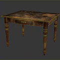 Rustic Vintage Wooden Desk With Brown Top Carved Legs And Drawer