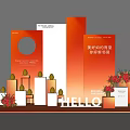 Vibrant Orange And White Photo Spot With HELLO Letters Red Flowers And Golden Spheres