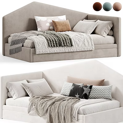 Cozy Modern Single Bed Design Featuring Light Gray Upholstery Soft Pillows And Warm Knit Blanket 3d model
