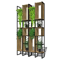 Modern Stylish Bookshelf With Wooden Metal Structure Multiple Shelves And Hanging Potted Plants