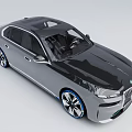 Modern Sleek Silver Luxury Sedan With LED Headlights And Large Front Grille