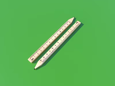 Two Wooden Rulers with Measurement Marks Lying Flat on Green Background 3d model