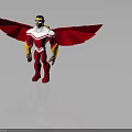 Masked Winged Superhero Character With Red Wings And Red White Yellow Costume