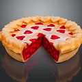 Flaky Crust Cherry Pie With Heart Shaped Toppings And Red Filling Sliced
