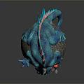 Game Movie Fantasy Character With Blue Body Orange Spikes Lying On Textured Sphere