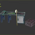 Blue Leg Workbench Setup With Hammer Tools Cabinet And Pink Storage Box 3d model