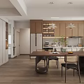 Modern Kitchen Interior With Wooden Cabinets Island Dining Table And Pendant Lights