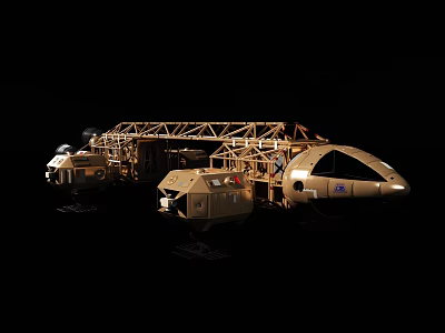Golden Space Station Model With Framework And Multiple Modules Design 3d model