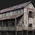 Rustic Wooden Building With Rusted Metal Roof Front Porch Wooden Stairs And Vintage Sign