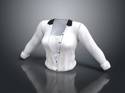 Stylish White Cardigan with Black Collar and Button Front Design for Casual Outfits 3d model
