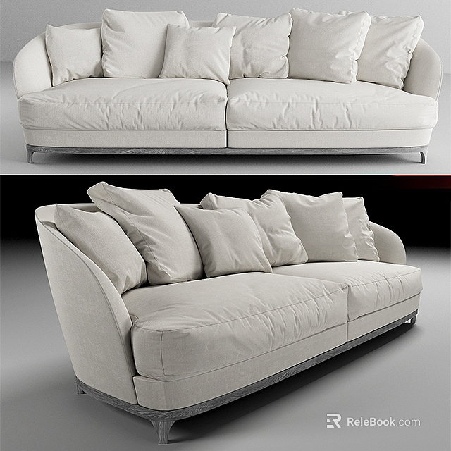 Modern Two Seater Sofa with Light Colored Fabric Multiple Cushions and Sleek Metal Legs 3d model 