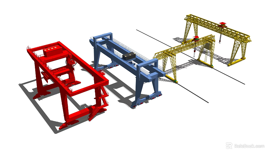 Colorful Gantry Crane Structures With Red Blue Yellow Frames And Tracks 3d model 
