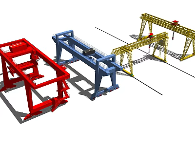 Colorful Gantry Crane Structures With Red Blue Yellow Frames And Tracks 3d model