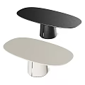 Oval Black Dining Table With Cylindrical Base And Modern Minimalist Design 3d model