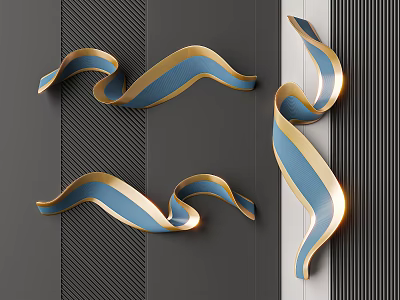 Elegant Modern Luxury Curved Wall Decor With Blue And Gold Accents 3d model