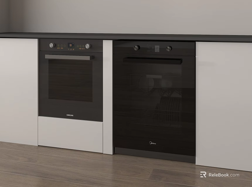 Stylish Modern Kitchen With Built In Oven And Functional Appliances Interior Design 3d model 