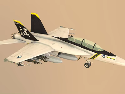 US Navy Military Fighter Jet With Double Seat Cockpit And Black Yellow Tail Design 3d model
