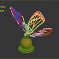 Golden Butterfly Metal Sculpture With Orange Round Base And Intricate Wing Design