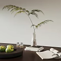 Modern Decorative Accessories Set With Clear Vase Green Fern Black Tray Fruits Books And Magazine