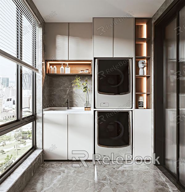 Modern Balcony Home Balcony Balcony Cabinet Washing Machine Laundry Room Dryer Washing Machine Combination Drying Rack model