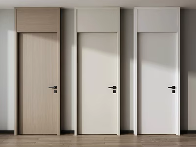 Modern Hinged Doors Three Colors Light Wood Beige White With Black Handles Minimalist Interior 3d model