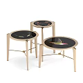Elegant Round Nested Tables With Light Metal Legs And Black Tabletop Colorful Patterns 3d model