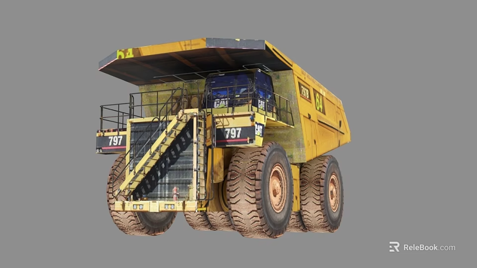 CAT 797 Yellow Dump Truck With Large Tires And Open Heavy Duty Structure 3d model 