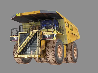 CAT 797 Yellow Dump Truck With Large Tires And Open Heavy Duty Structure 3d model