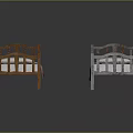 Two Double Beds With Wooden And Metal Frames Classic Headboard Footboard And Striped Bedspread